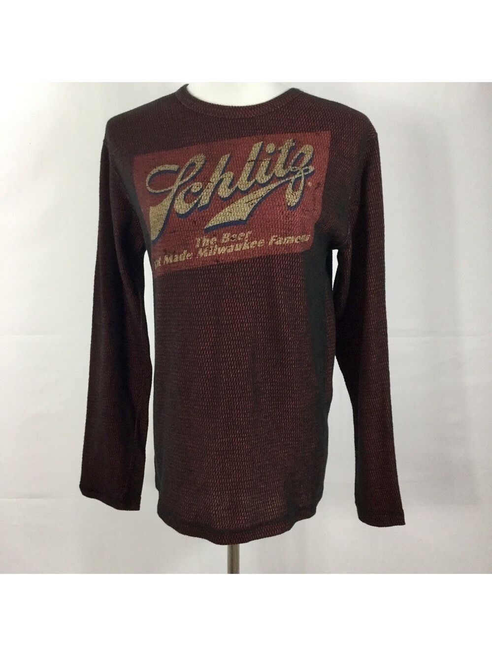 Schlitz Beer Factory Distressed Logo Long Sleeve Thermal Shirt Size M Unisex